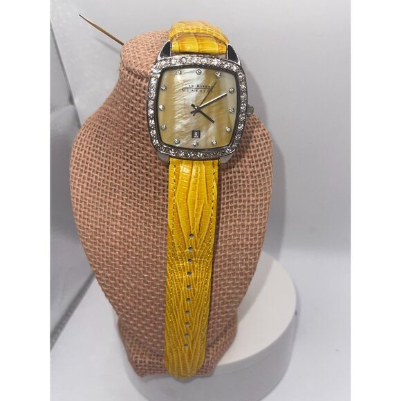 Joan Rivers Classic Wristwatch Yellow Textured Leather Band with a Square Face, main image 9